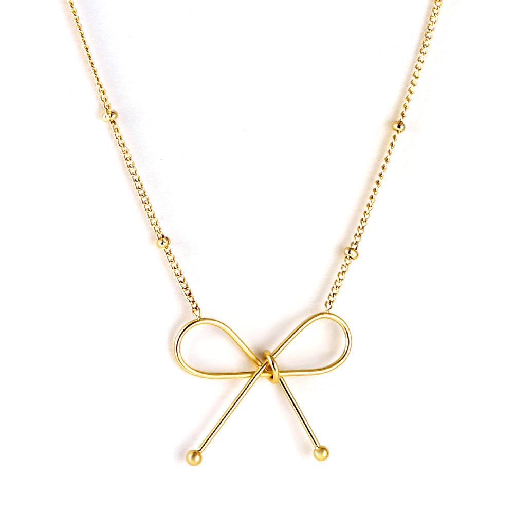 18K gold-plated bow pendant necklace asonjewelry